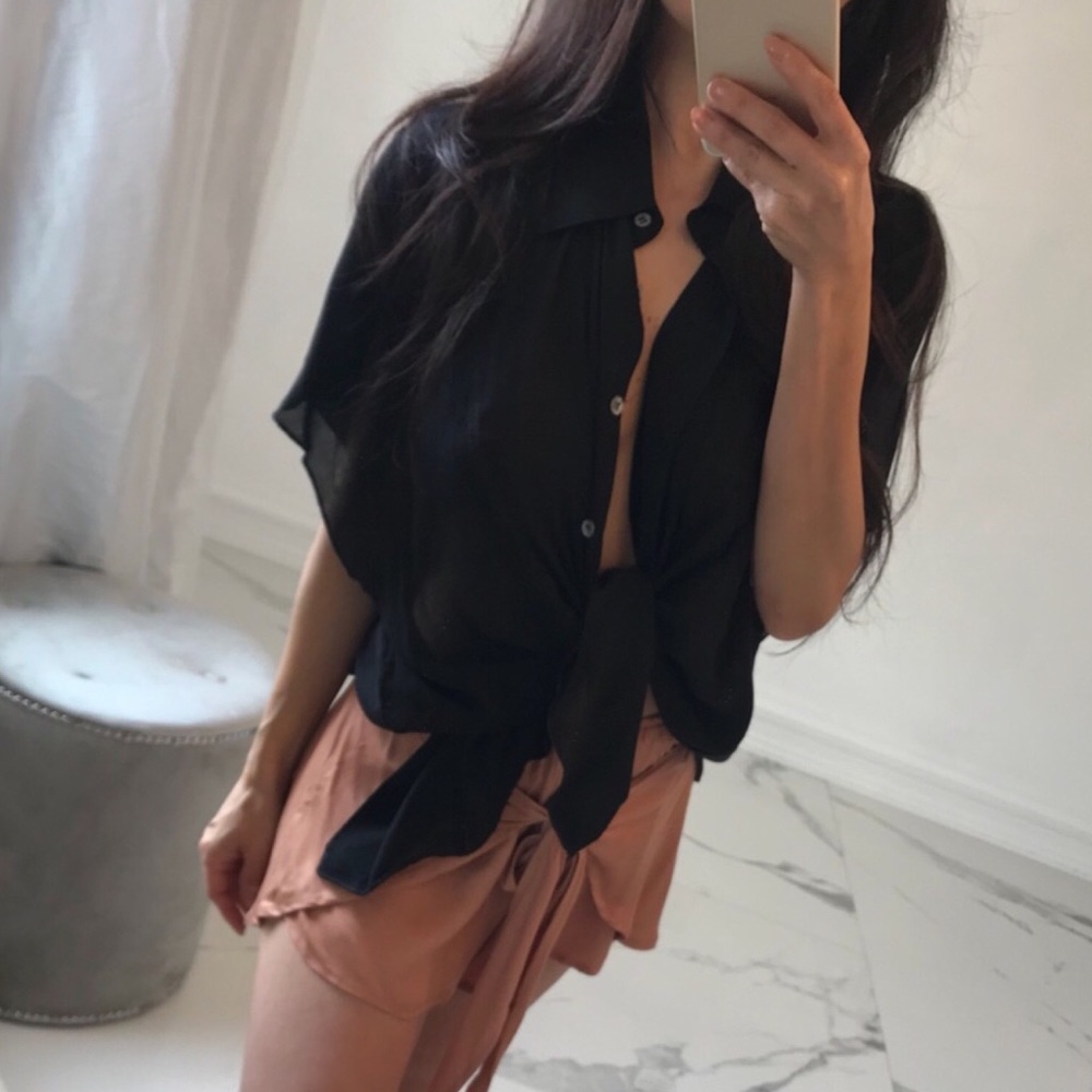 Black gauzy button down shirt